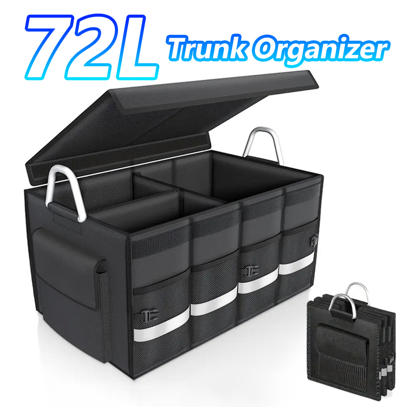 Car Trunk Organizer Foldable Storage Box - Heavy-Duty 72L Trunk Organizer for Car
