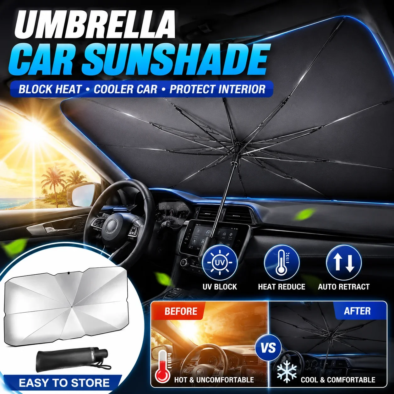 Foldable Car Umbrella Sunshade - đánh giá và giá Car Sunshade Windshield Umbrella Foldable